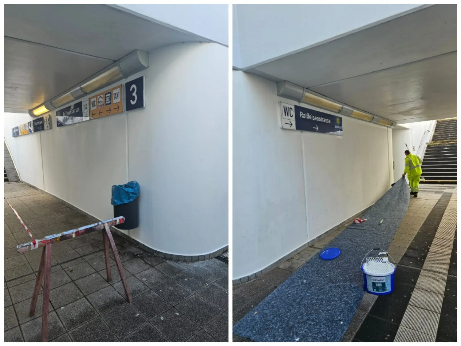 Arbeiten in der Fußgängerunterführung am Bahnhof Bad Rappenau (Fotos: Bauhof Bad Rappenau)