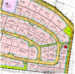 Auszug aus dem Bebauungsplan "Kandel" mit markiertem Bauplatz Kandel