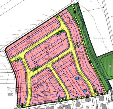 Auszug aus dem Bebauungsplan "Boppengrund II" mit markierten Bauplätzen MFH BoppengrundII