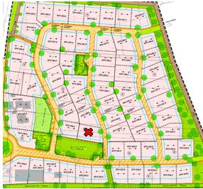 Auszug aus dem Bebauungsplan "Waldäcker" mit markiertem Bauplatz Waldaecker