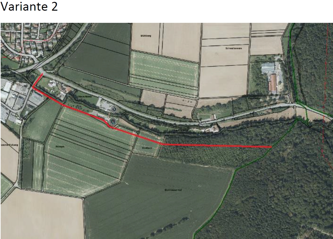Kartenausschnitt Radweg Variante 2 Radweg Bonfeld Biberach Variante 2