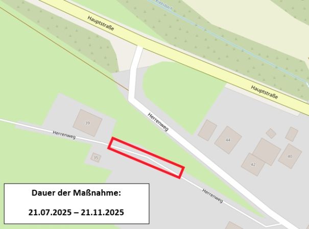 Kartenausschnitt mit Markierung der gesperrten Strecke Sperrung Herrenweg 2107 2111